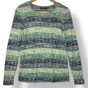 NIC + ZOE M Cyber Appeal Striped Knit Long Sleeve Sweater Fitted Artsy Coastal